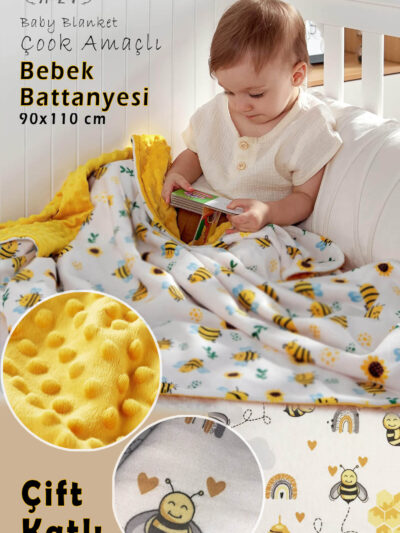 arı desenli bebek battaniyesi, bebek battaniyesi, bebek bakım örtüsü,