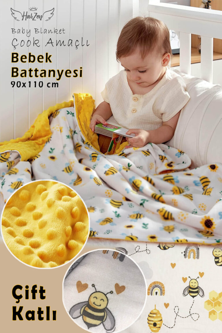 arı desenli bebek battaniyesi, bebek battaniyesi, bebek bakım örtüsü,